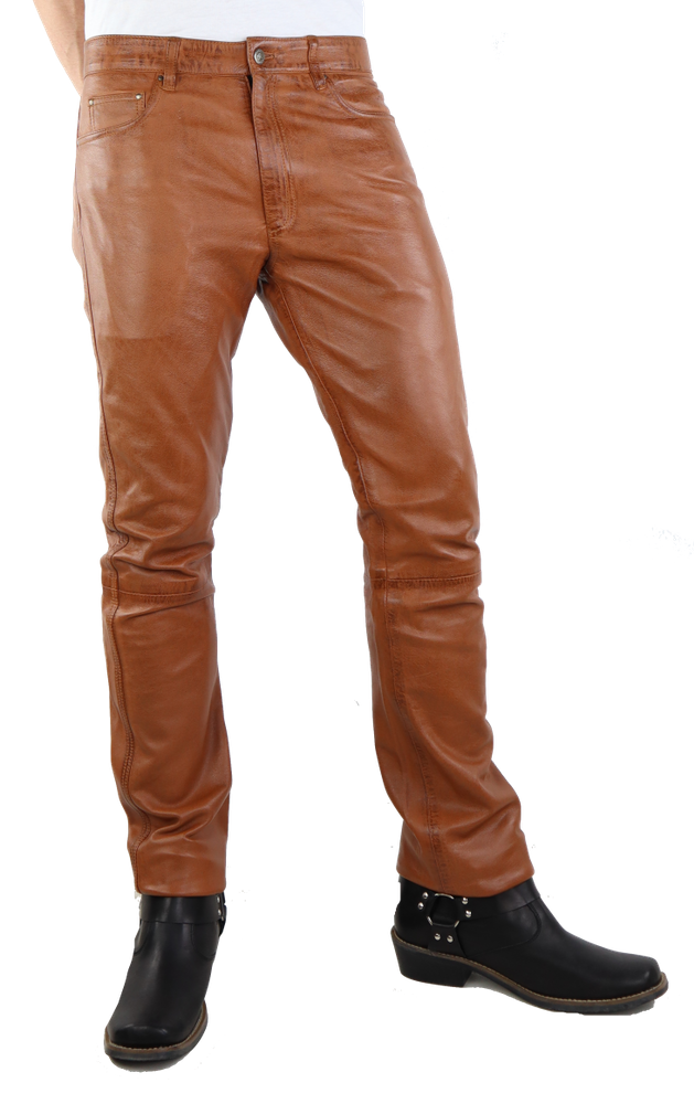 Herren-Lederhose Slim Fit, Cognac Braun in 3 Farben, Bild 2