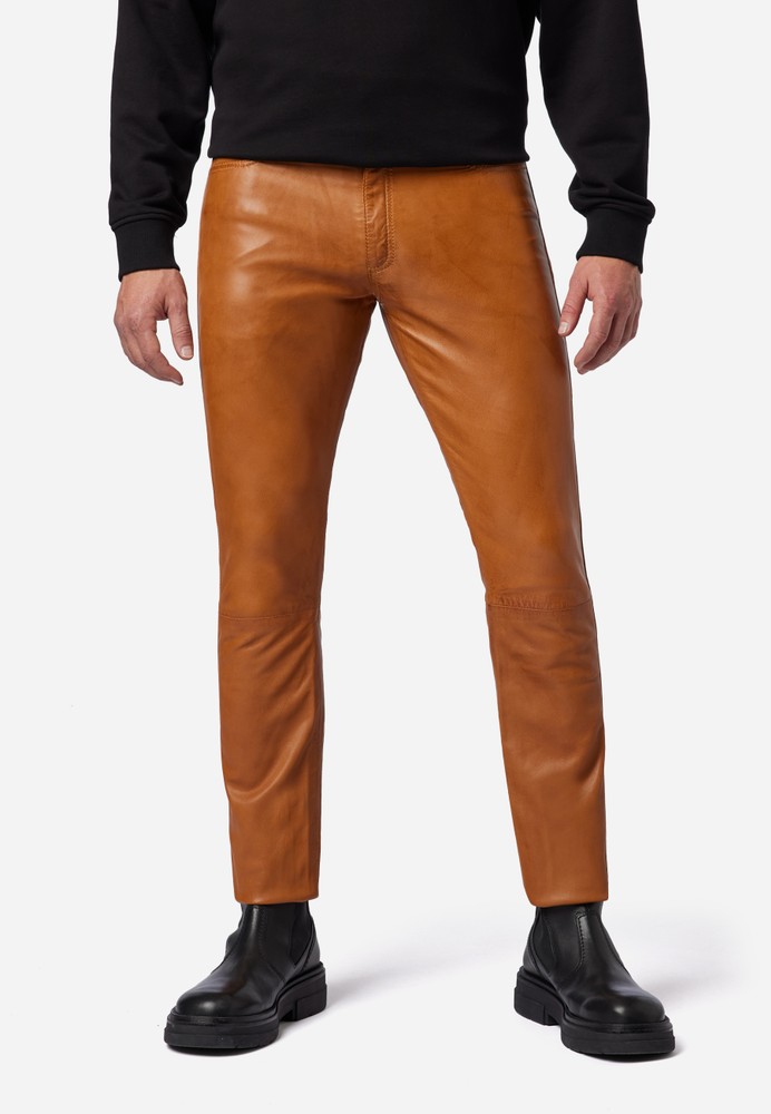 Men's leather pants Slim Fit, Cognac Brown in 6 colors, Bild 1