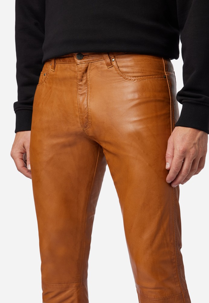 Men's leather pants Slim Fit, Cognac Brown in 6 colors, Bild 4