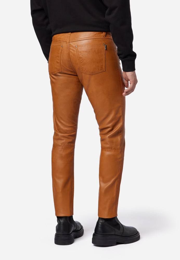 Men's leather pants Slim Fit, Cognac Brown in 6 colors, Bild 3