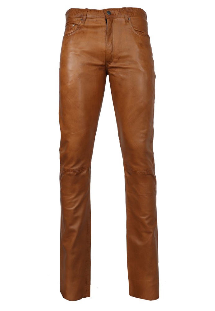 Men's leather pants Slim Fit, Cognac Brown in 6 colors, Bild 6