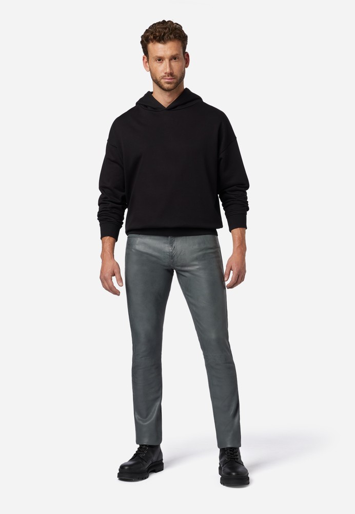 Men's leather pants slim fit, gray in 6 colors, Bild 2