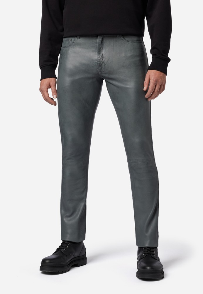 Men's leather pants slim fit, gray in 6 colors, Bild 1
