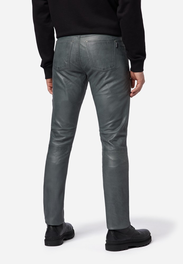 Men's leather pants slim fit, gray in 6 colors, Bild 3