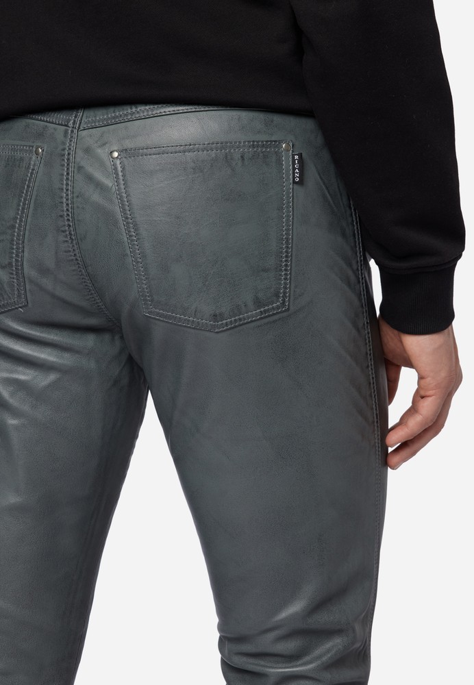 Men's leather pants slim fit, gray in 6 colors, Bild 5