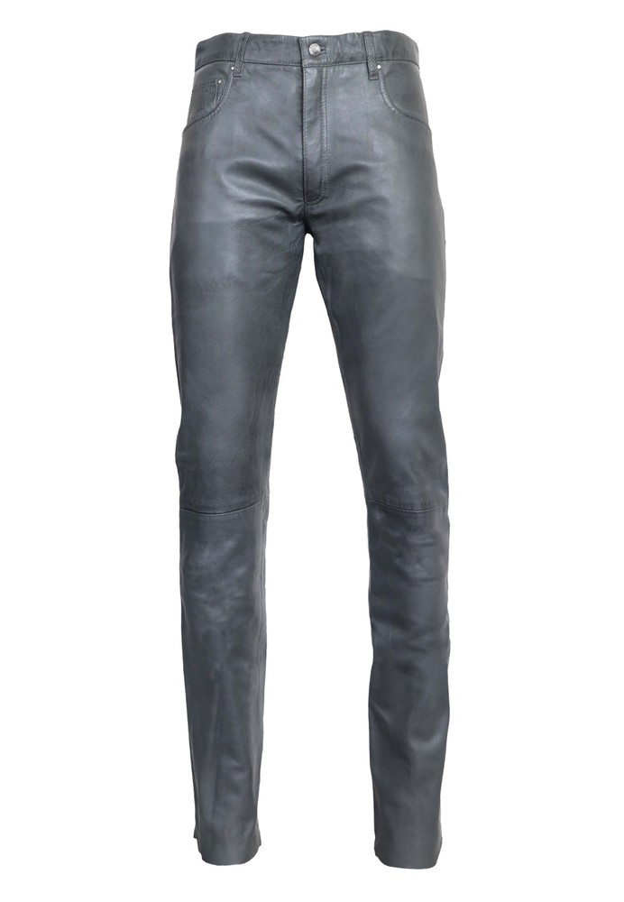 Men's leather pants slim fit, gray in 6 colors, Bild 6