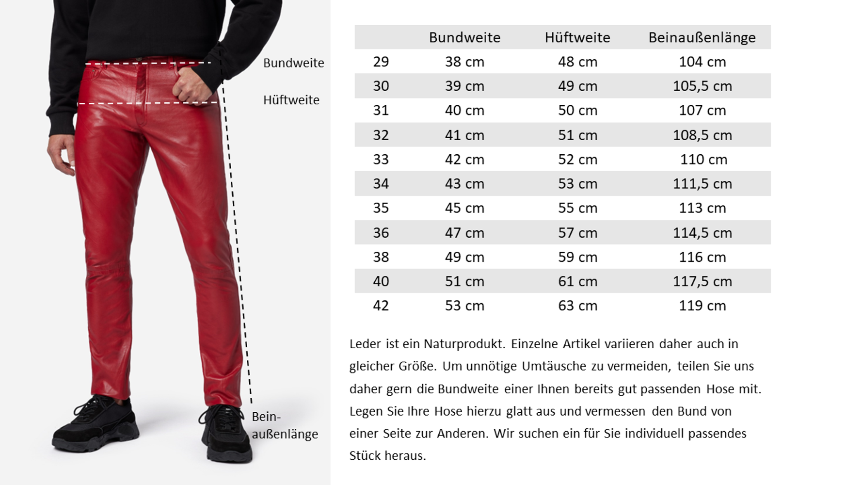 Men's leather pants slim fit, red in 6 colors, Bild 7