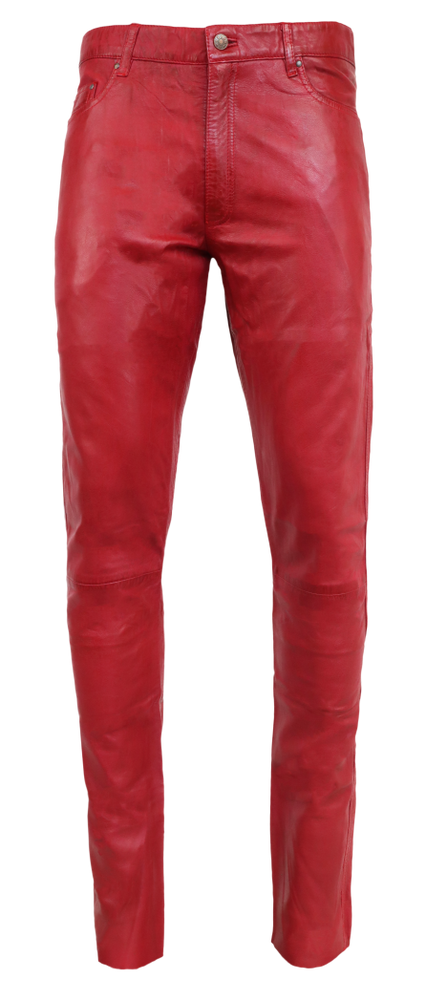 Men's leather pants slim fit, red in 6 colors, Bild 6