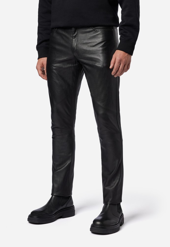 Men's leather pants slim fit, black in 6 colors, Bild 1