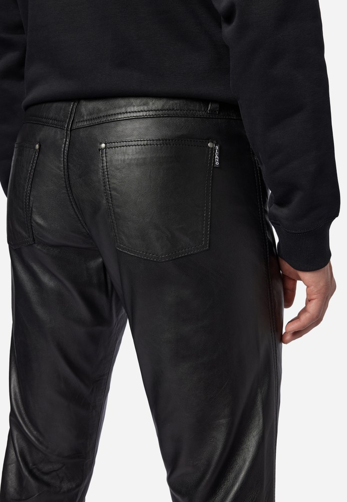 Men's leather pants slim fit, black in 6 colors, Bild 4