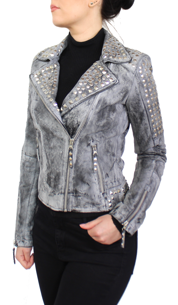 Damen-Lederjacke Studd Jkt, Grau in 2 Farben, Bild 4