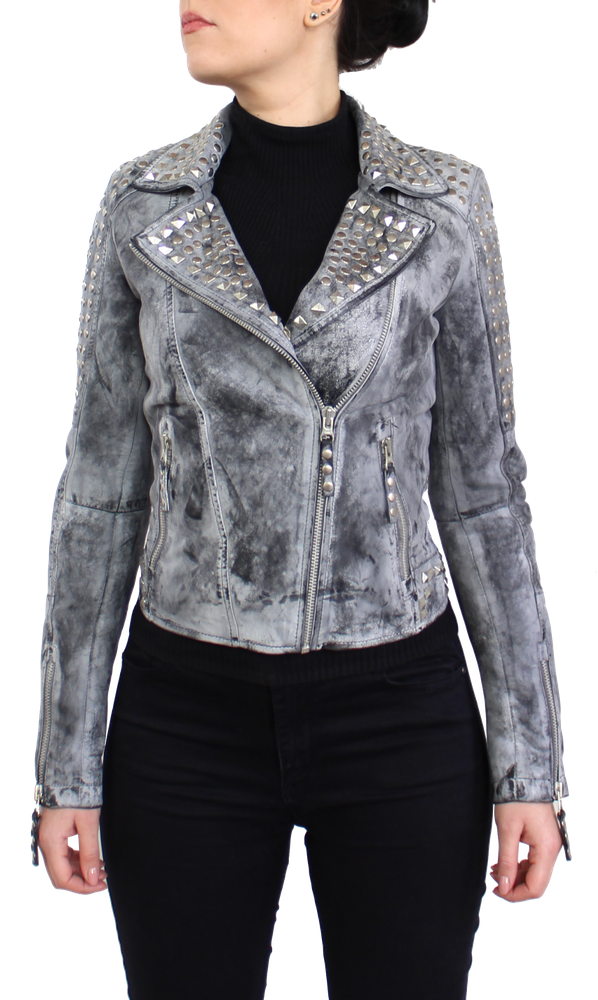 Damen-Lederjacke Studd Jkt, Grau in 2 Farben, Bild 2