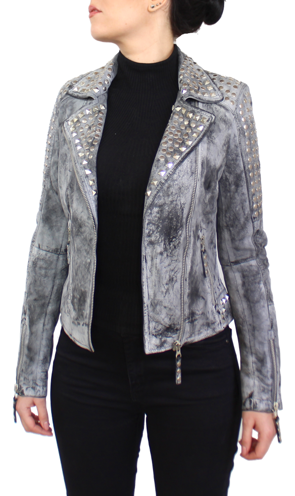 Damen-Lederjacke Studd Jkt, Grau in 2 Farben, Bild 3