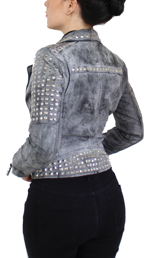 Damen-Lederjacke Studd Jkt, Grau in 2 Farben, Bild 5