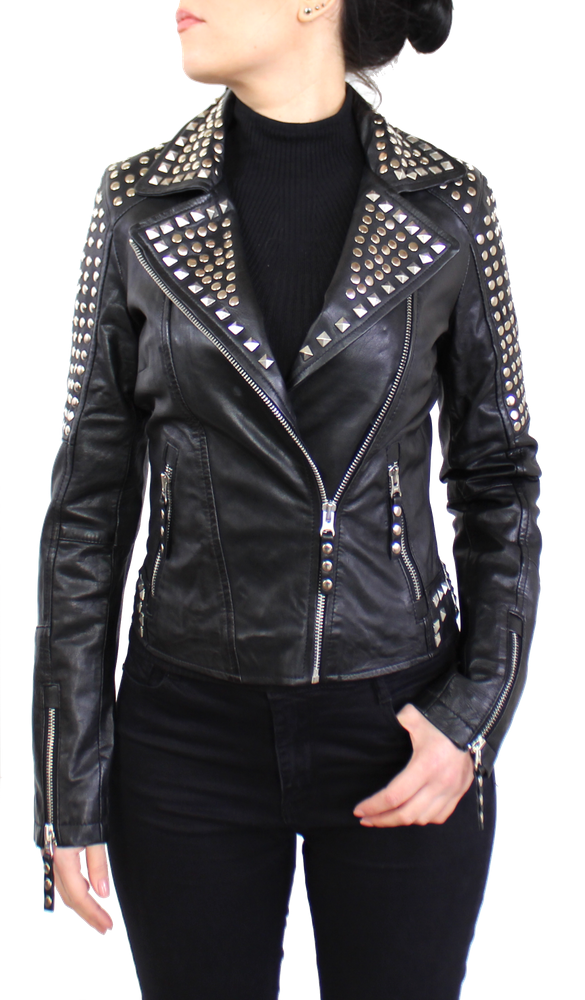 Damen-Lederjacke Studd Jkt, Schwarz in 2 Farben, Bild 2