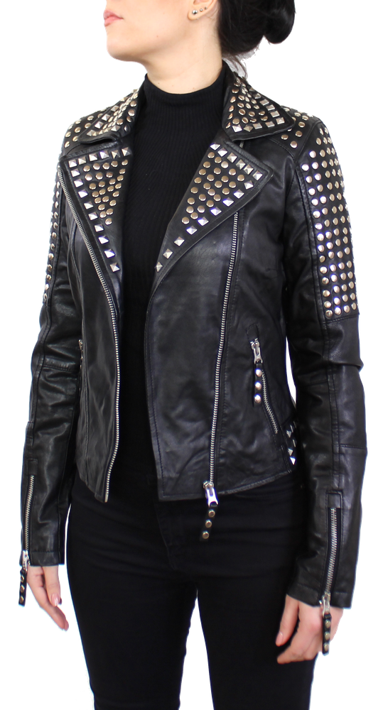 Damen-Lederjacke Studd Jkt, Schwarz in 2 Farben, Bild 3