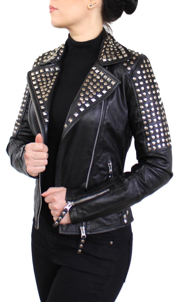 Damen-Lederjacke Studd Jkt, Schwarz in 2 Farben, Bild 4