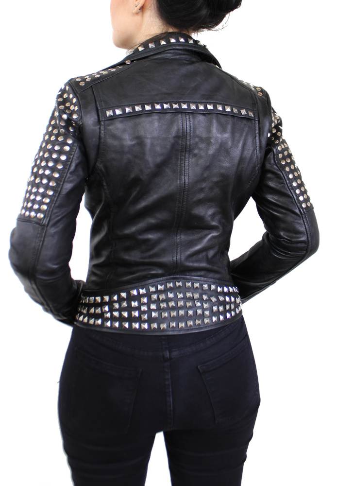 Damen-Lederjacke Studd Jkt, Schwarz in 2 Farben, Bild 5