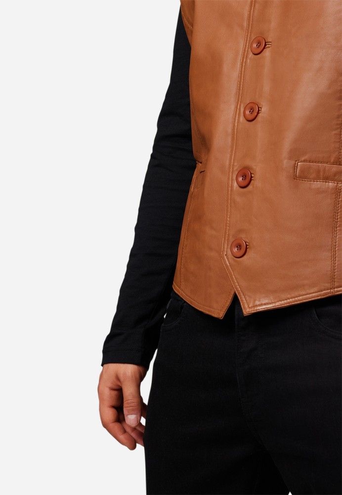 Men's leather vest Vest 321, Cognac (smooth leather) in 6 colors, Bild 5