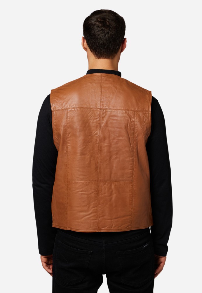 Men's leather vest Vest 321, Cognac (smooth leather) in 6 colors, Bild 3