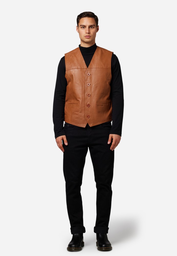 Men's leather vest Vest 321, Cognac (smooth leather) in 6 colors, Bild 2