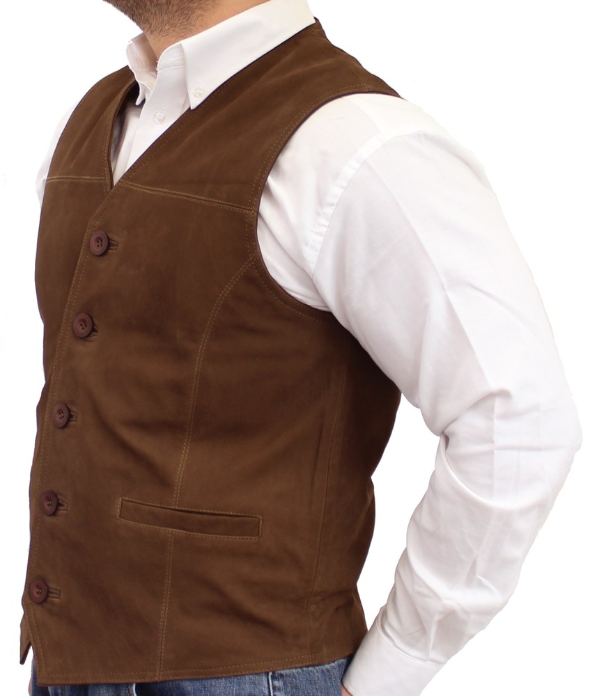 Men's leather vest Vest 321, medium brown (suede) in 6 colors, Bild 4