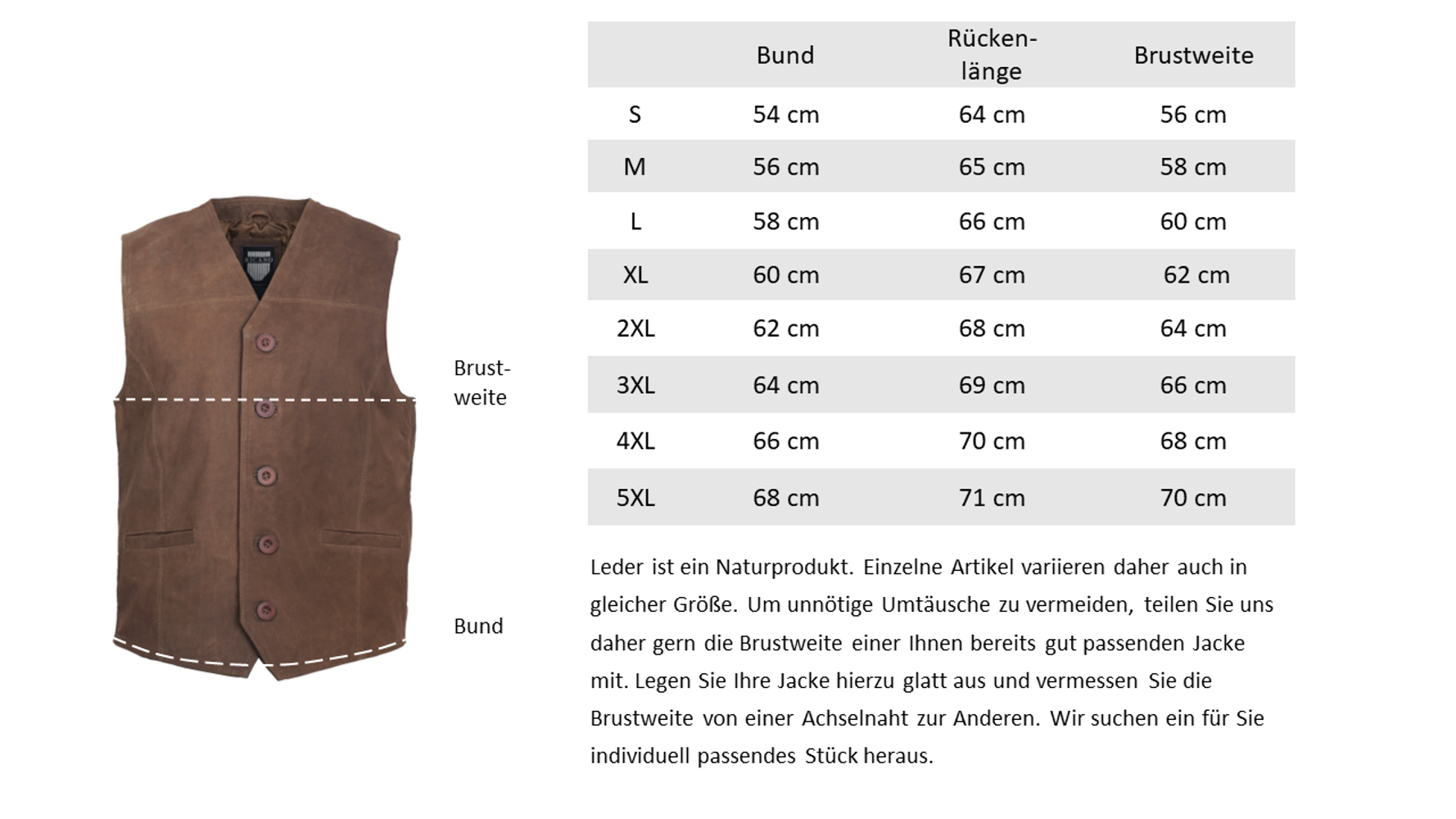 Men's leather vest Vest 321, medium brown (suede) in 6 colors, Bild 7