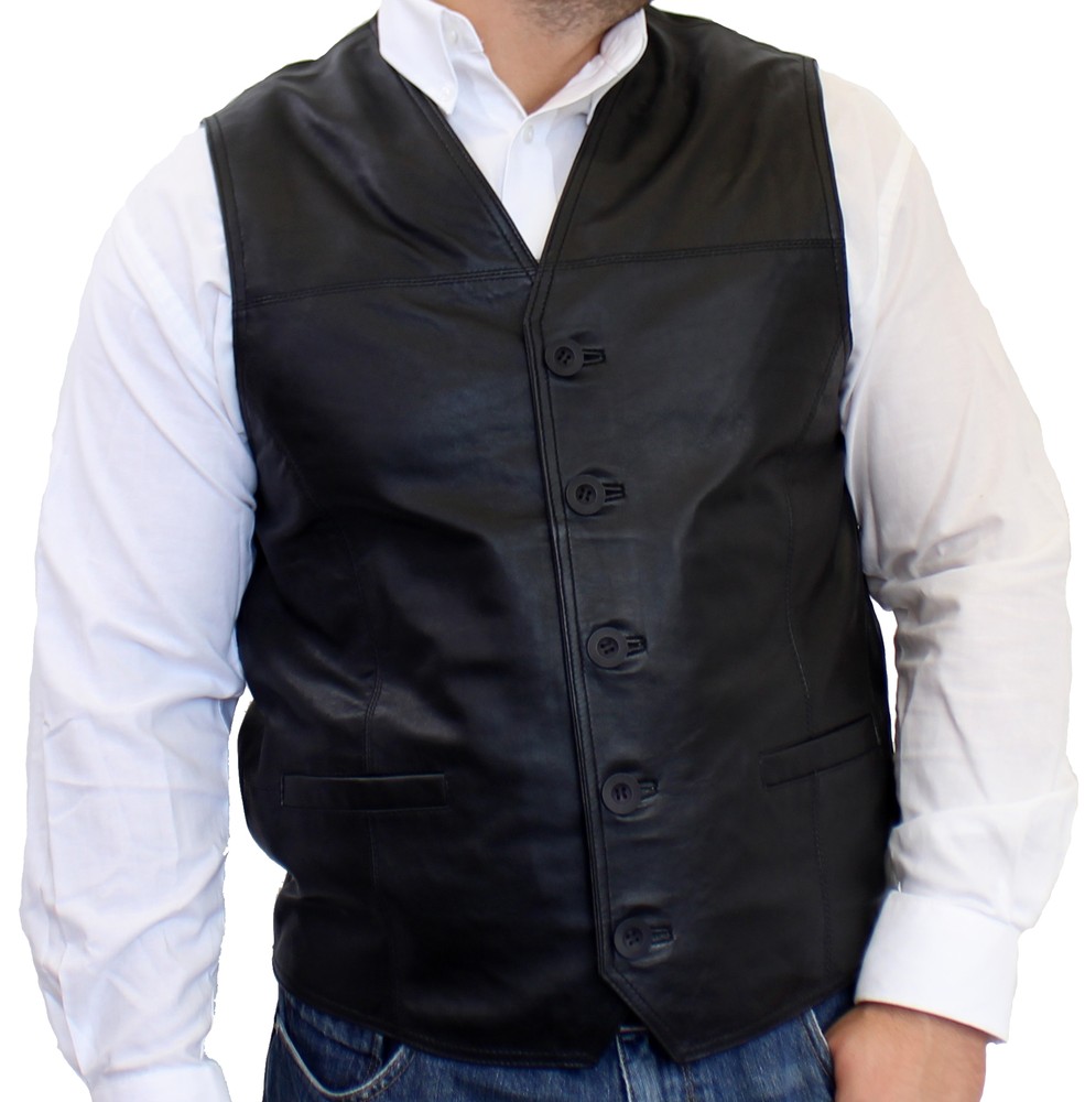 Men's leather vest Vest 321, Black (smooth leather) in 6 colors, Bild 3