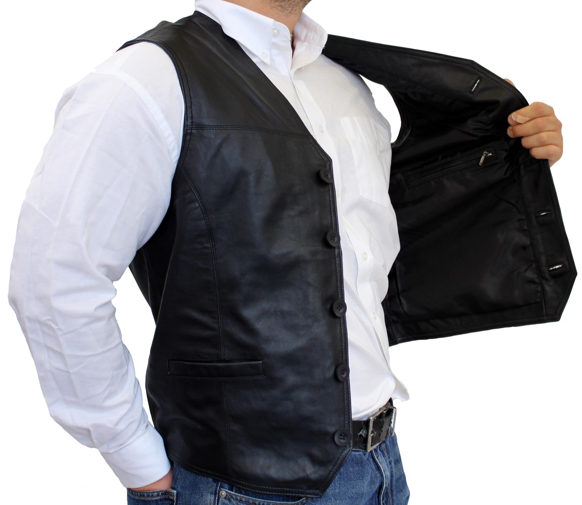 Men's leather vest Vest 321, Black (smooth leather) in 6 colors, Bild 5