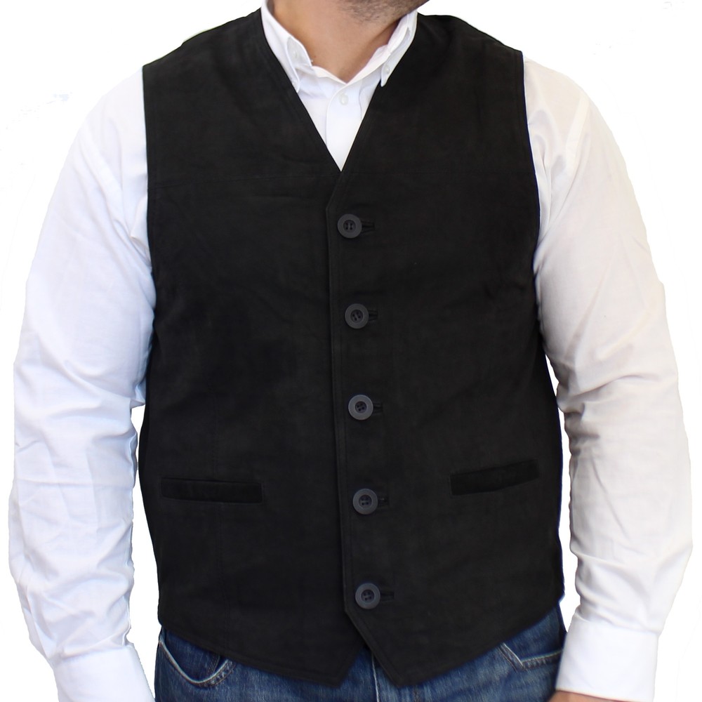 Men's leather vest Vest 321, Black (suede) in 6 colors, Bild 3