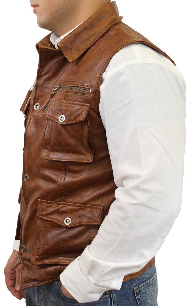 Men's leather vest Vest SK, Cognac Brown in 3 colors, Bild 5
