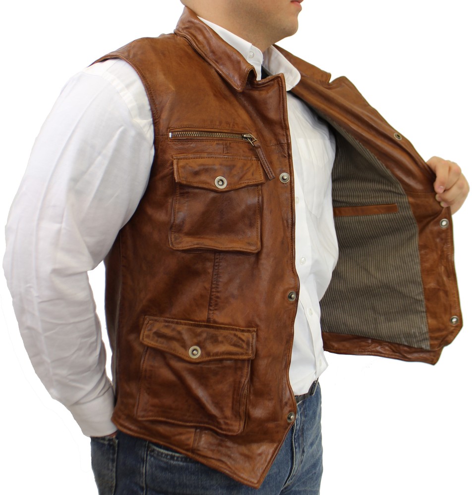 Men's leather vest Vest SK, Cognac Brown in 3 colors, Bild 4