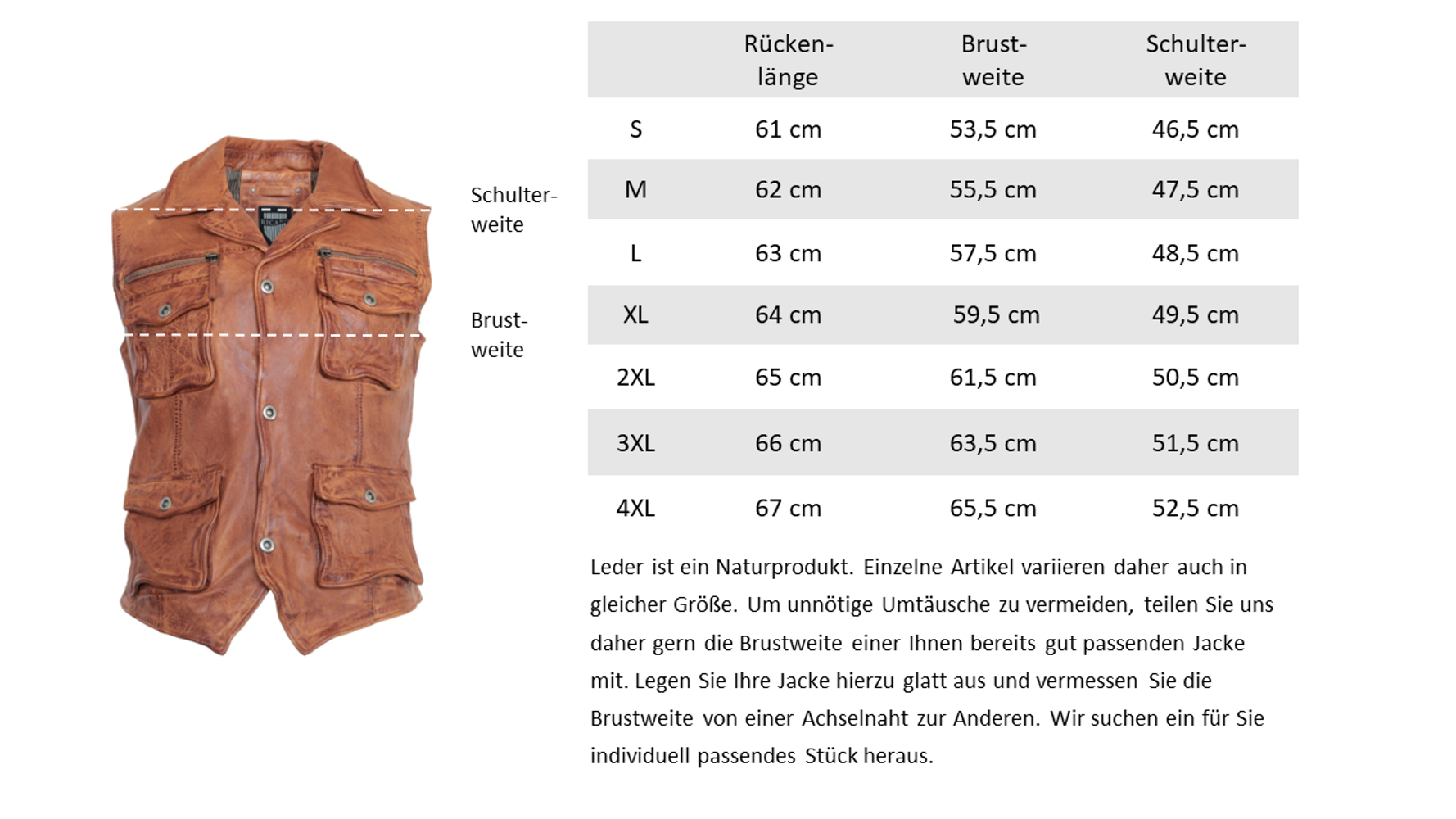 Men's leather vest Vest SK, Cognac Brown in 3 colors, Bild 7