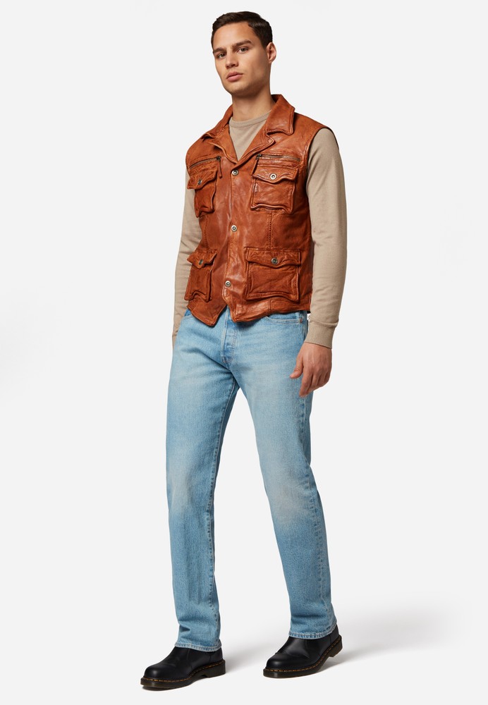 Men's leather vest Vest SK, Cognac Brown in 3 colors, Bild 2