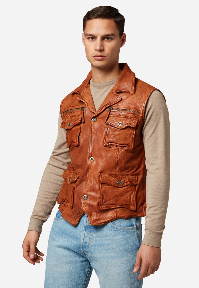 Men's leather vest Vest SK, Cognac Brown in 3 colors, Bild 1