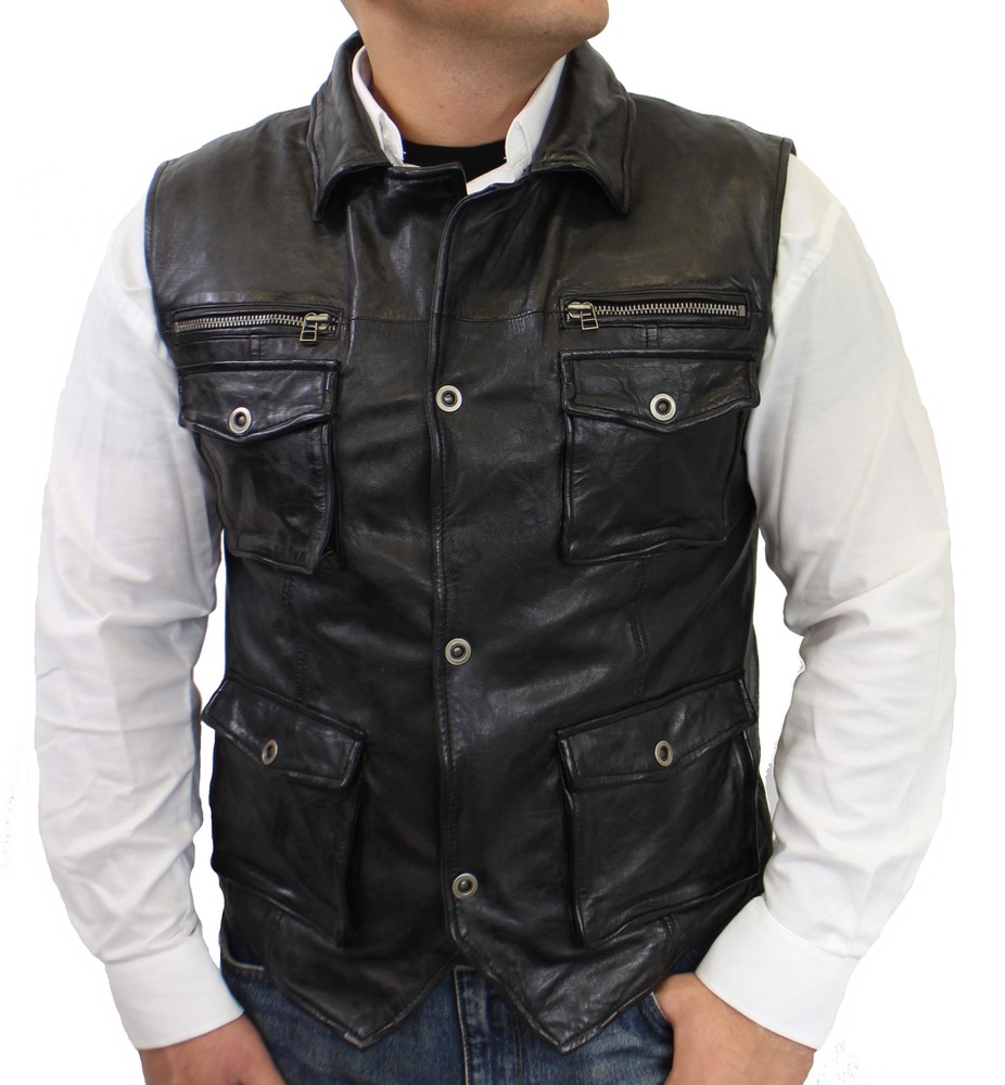 Men's leather vest Vest SK, black in 3 colors, Bild 3