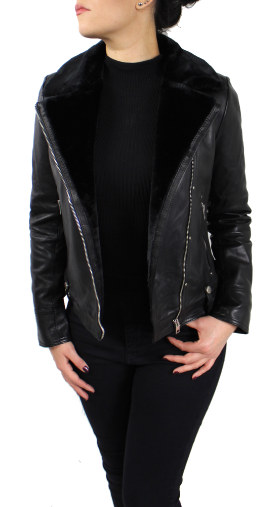 Damen-Lederjacke Y-89110, Schwarz in 2 Farben, Bild 3